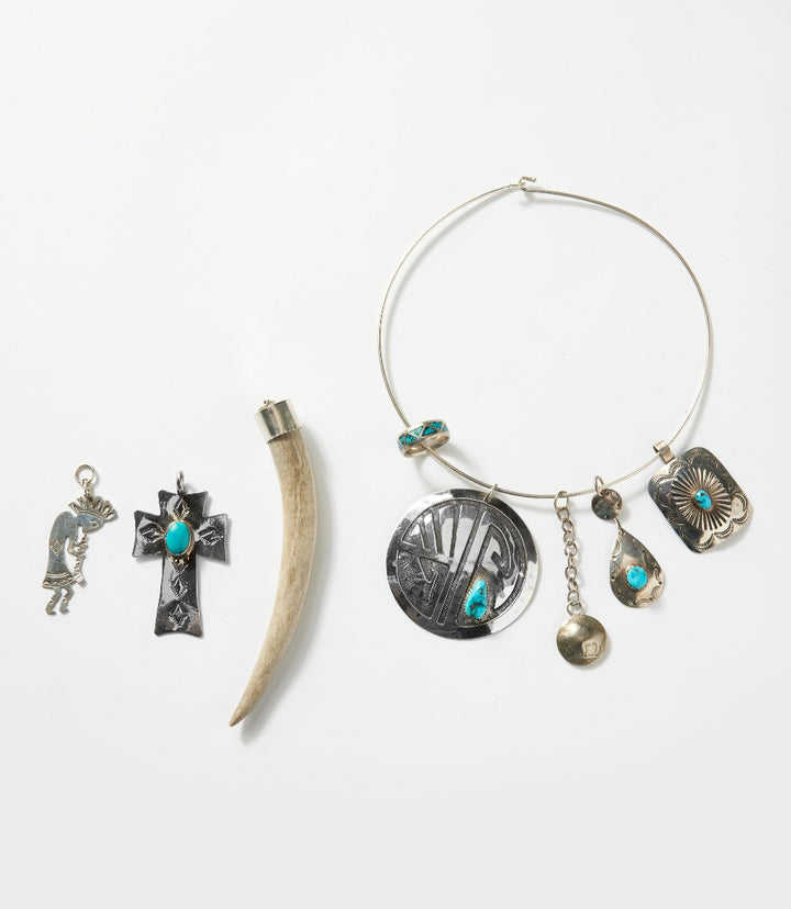 Turquoise, Horn & Native American Motif Necklace