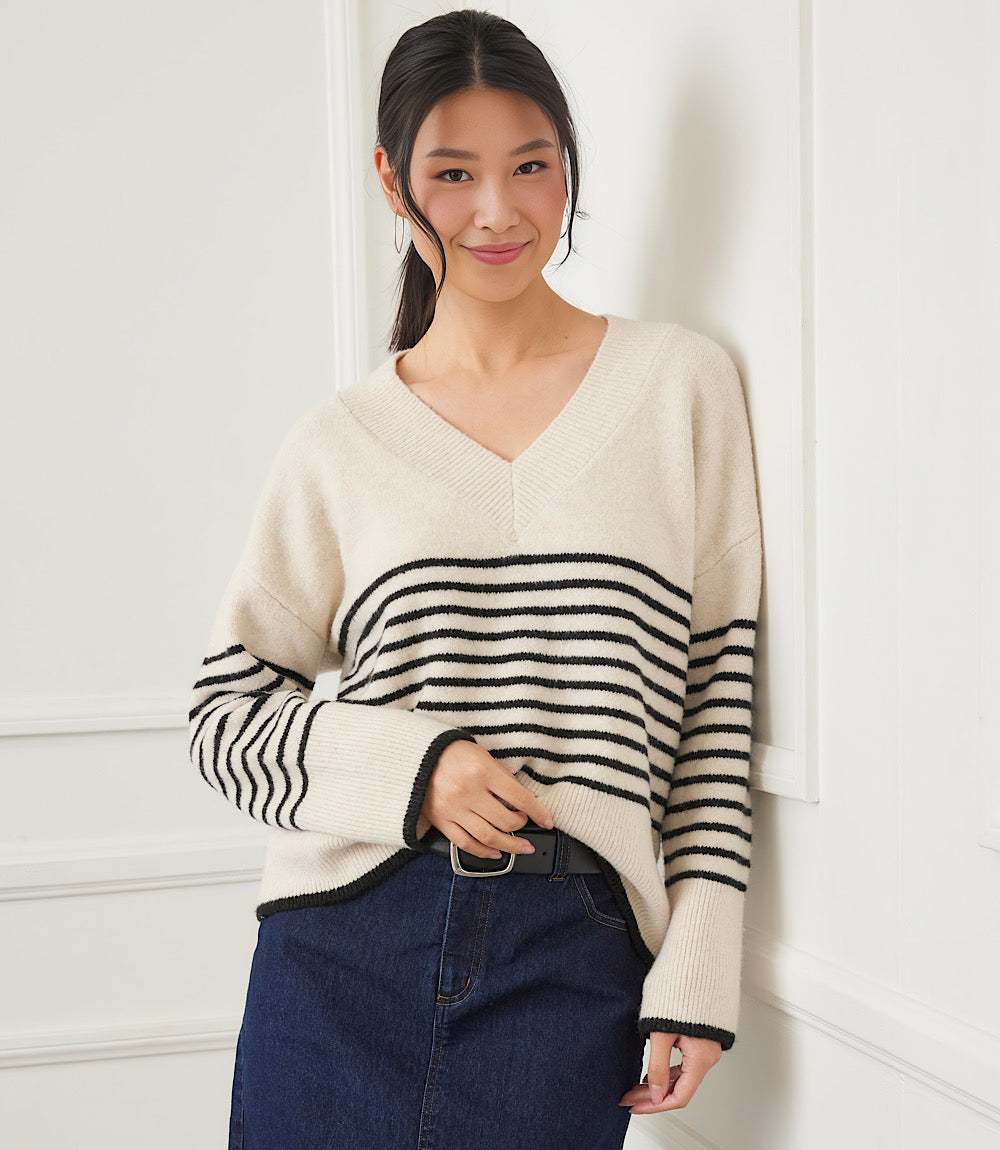 Stripe V-Neck Sweater