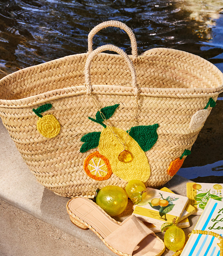 Embroidered Straw Tote Bag