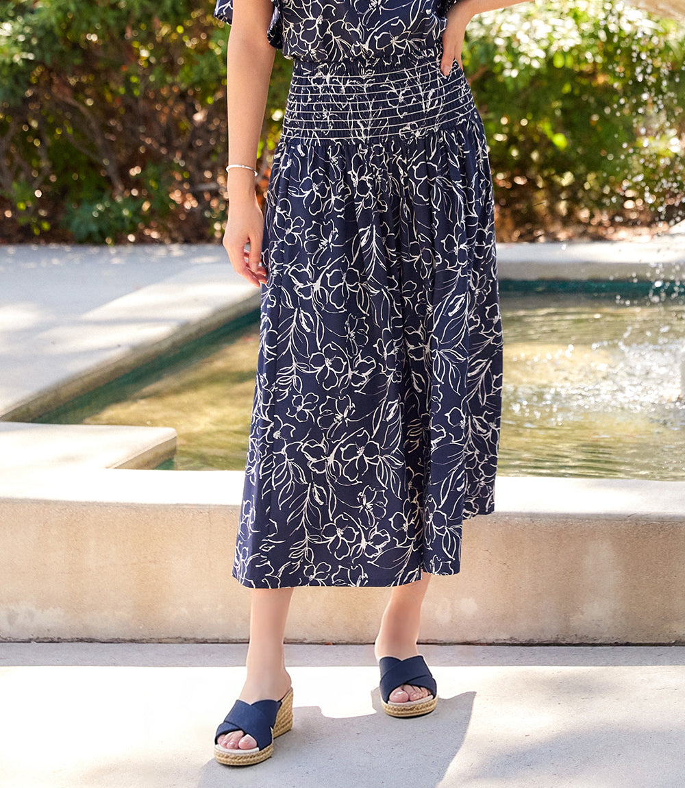 smocked waist midi dress Karen Kane Women's Smocked Waist Midi Skirt - Blue - Size XS