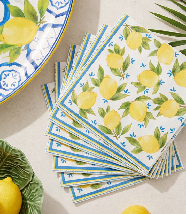 Lemon Pattern Paper Dinner Napkins, Pack Of 20