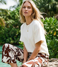 Short sleeve top in soft stretch French terry with crew neckline and boxy silhouette