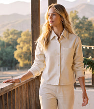 Long Sleeve Embellished Corduroy Button-Up Top