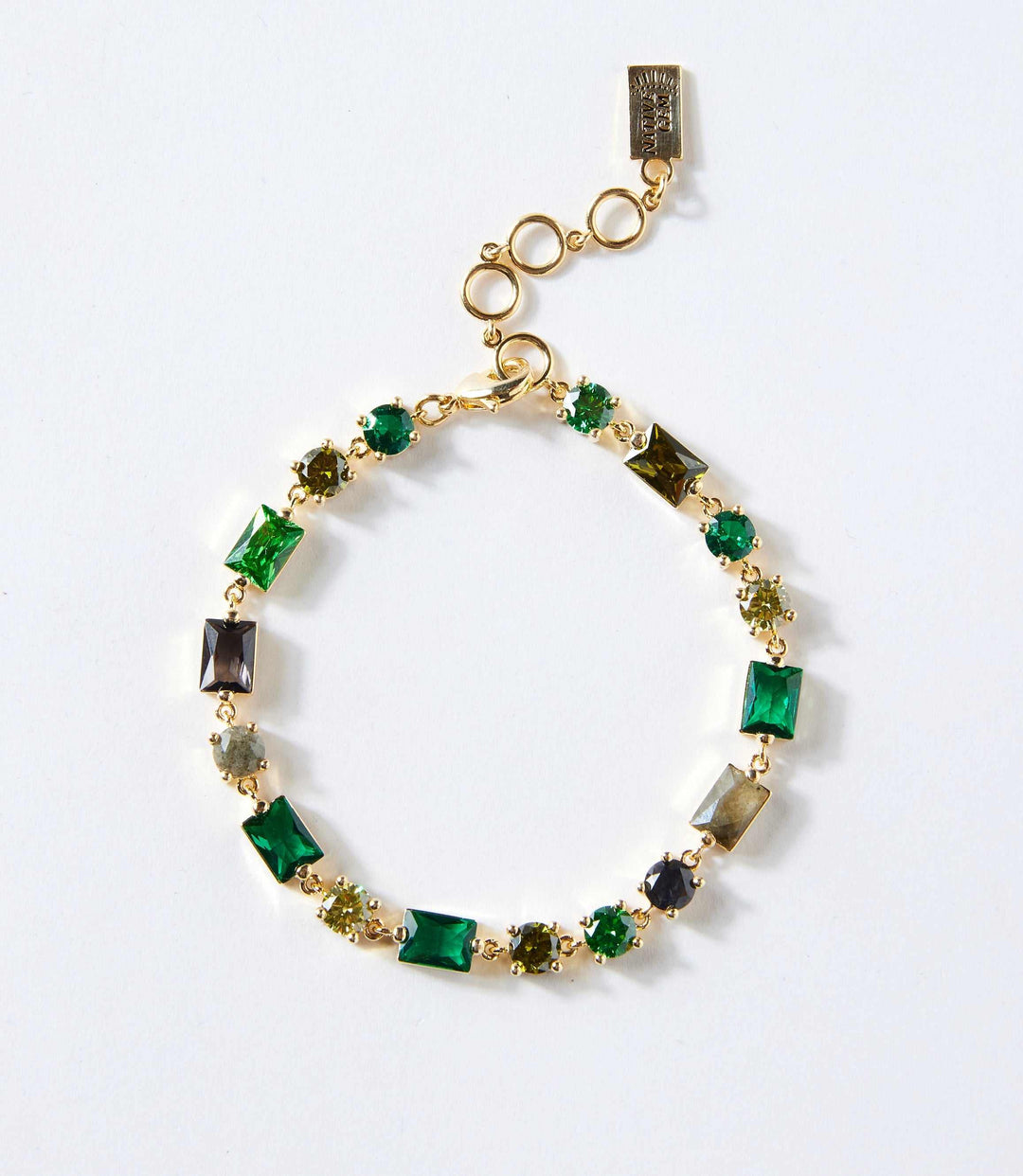 Emerald City Crystal Bracelet with emerald, labradorite, and cubic zirconia stones set in 14K gold vermeil band