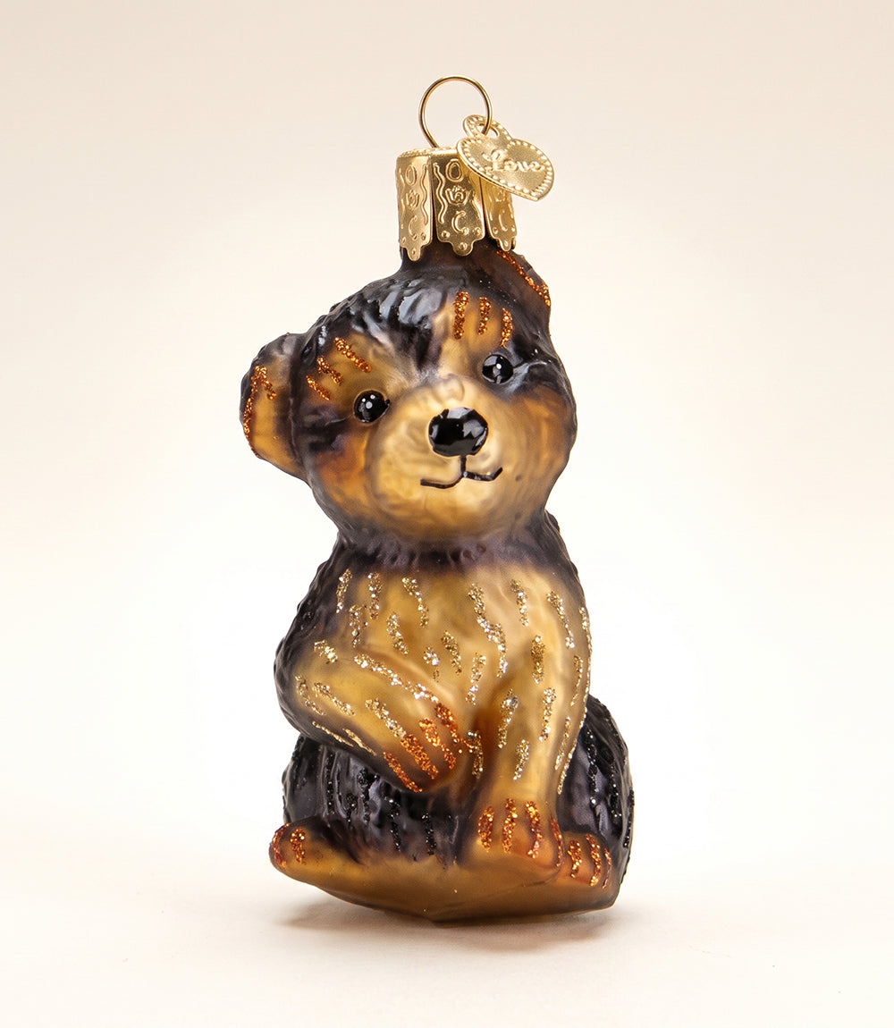 Yorkie Puppy Glass Ornament