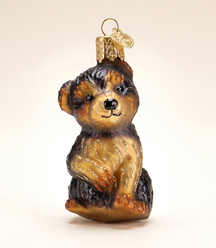 Yorkie Puppy Glass Ornament