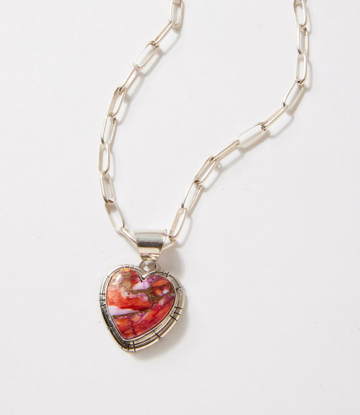Pink Dahlia Stone Heart Necklace