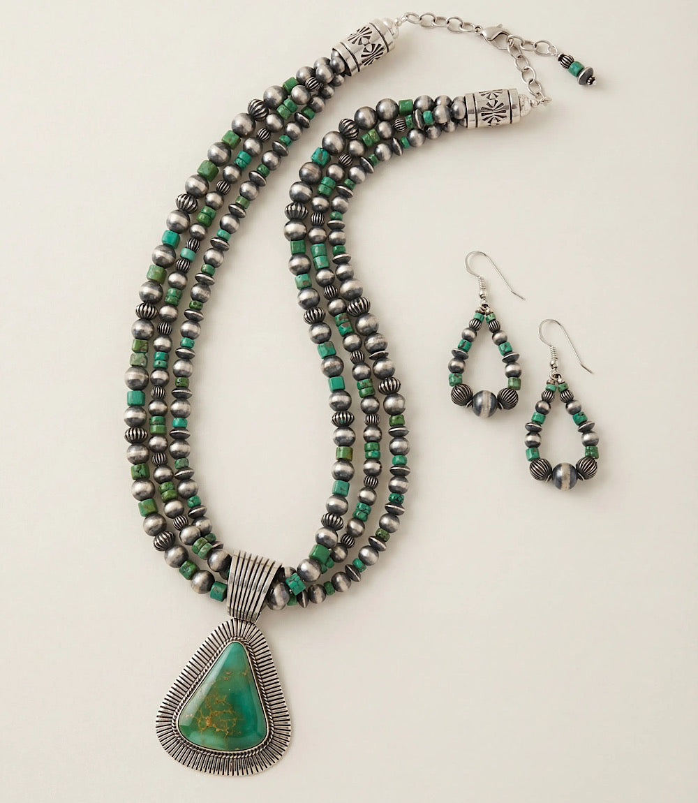 Royston Turquoise Multi Strand Pendant Necklace And Earring Set