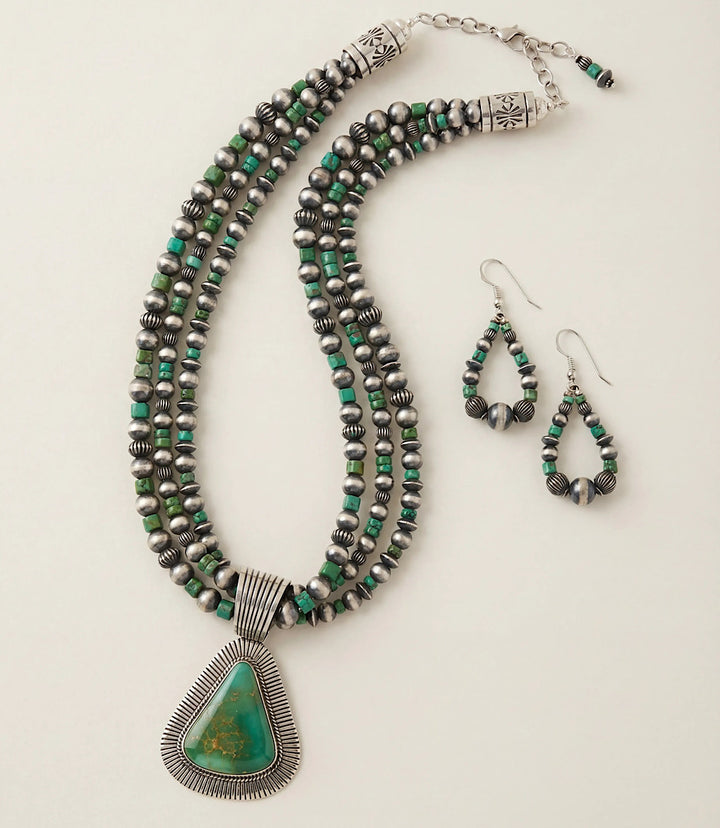 Royston Turquoise Multi Strand Pendant Necklace And Earring Set