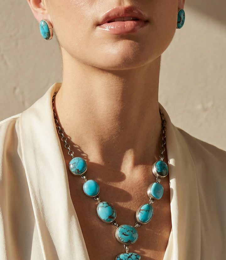 Egyptian Turquoise Lariat Necklace And Earring Set