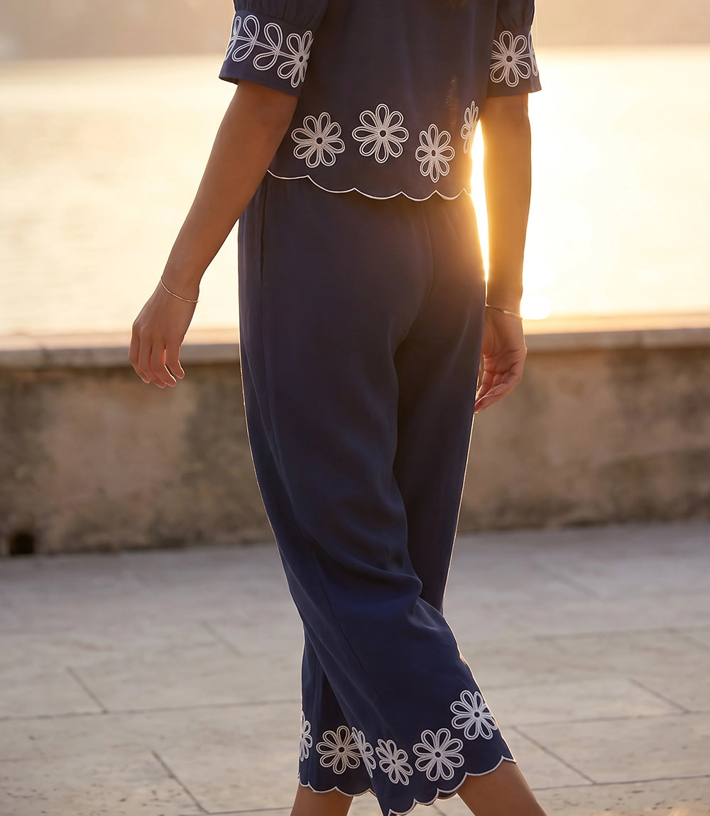 Petite Size Scallop Drawstring Pants