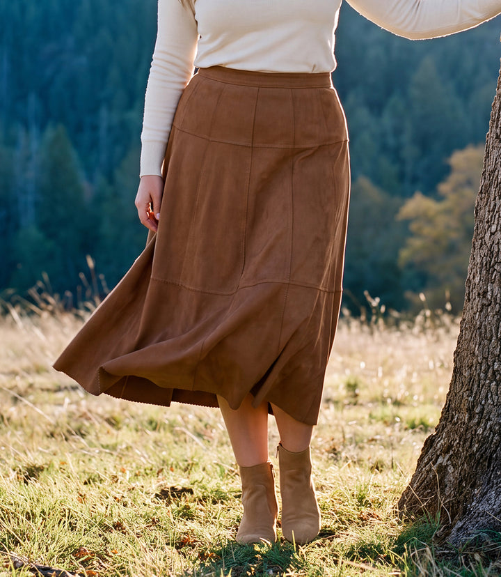Plus Size Tiered Faux Suede Midi Skirt