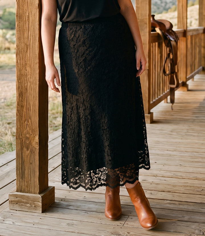 Plus Size Lace Midi Skirt