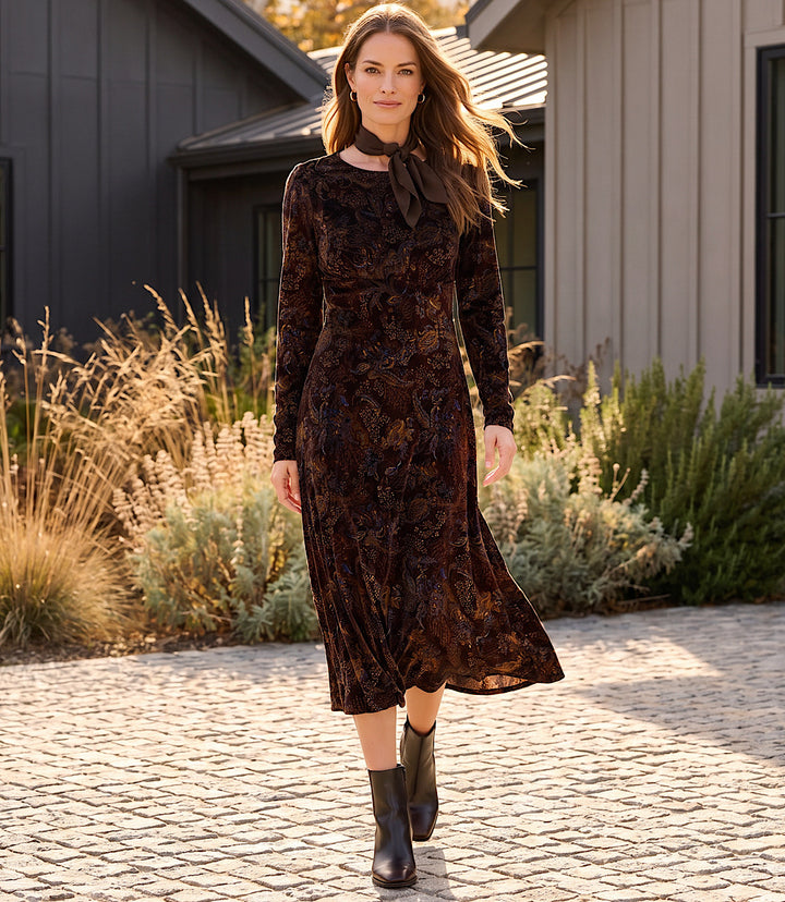 Long Sleeve Velvet Burnout Midi Dress