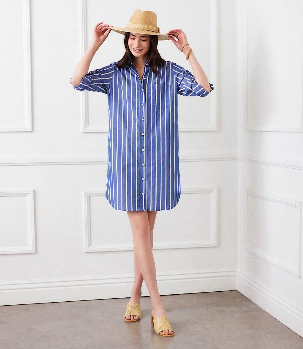 Roll Tab Stripe Shirtdress