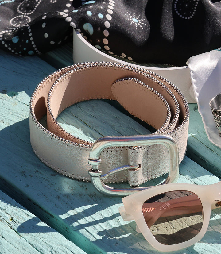 Streets Ahead Metallic Leather Rivet Trim Belt