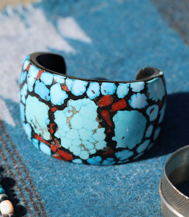 Turquoise And Coral Cuff Bracelet