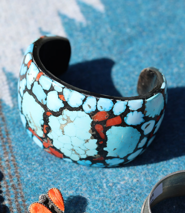 Turquoise And Coral Cuff Bracelet