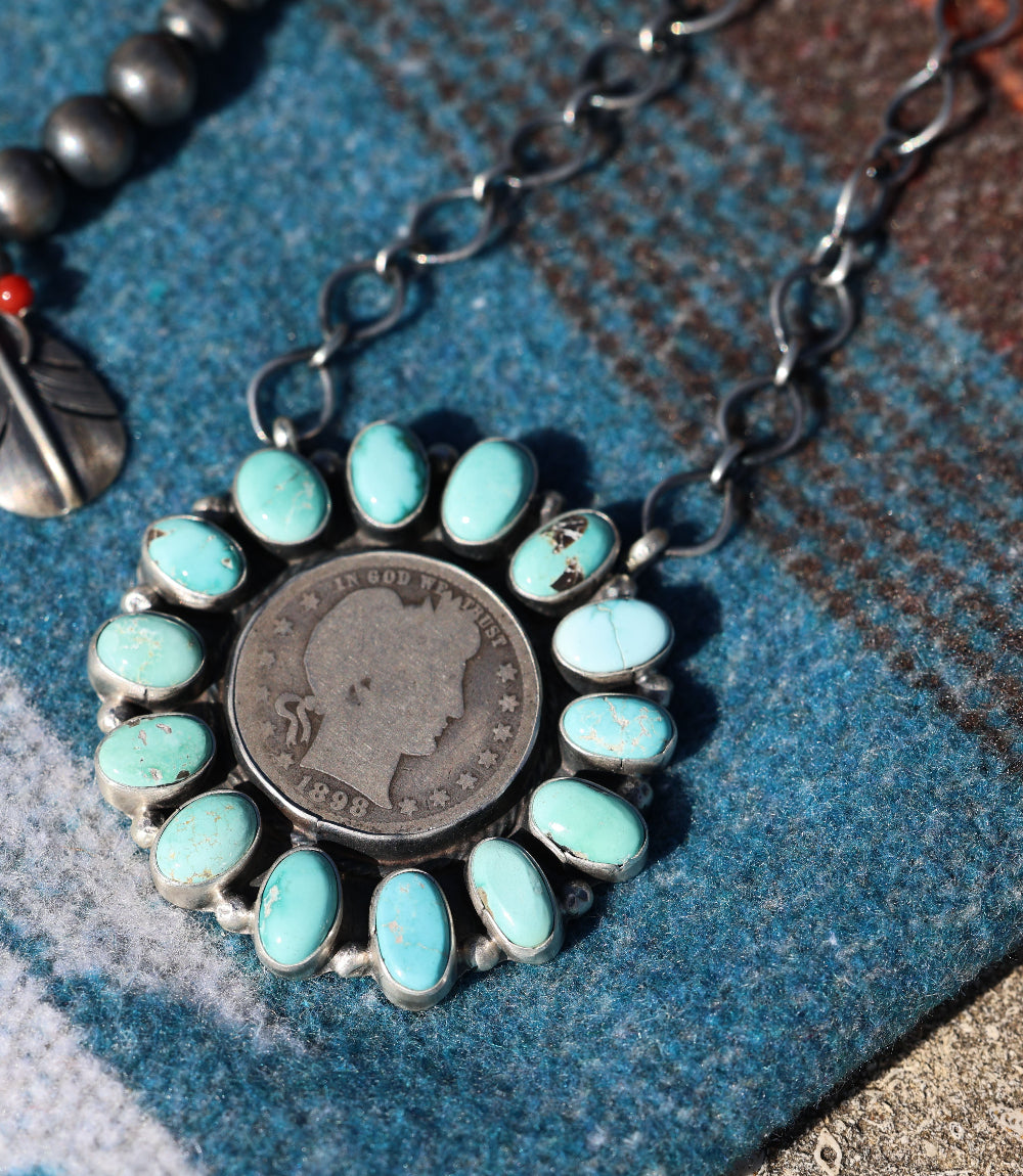 Turquoise Half Dollar Coin Pendant Necklace