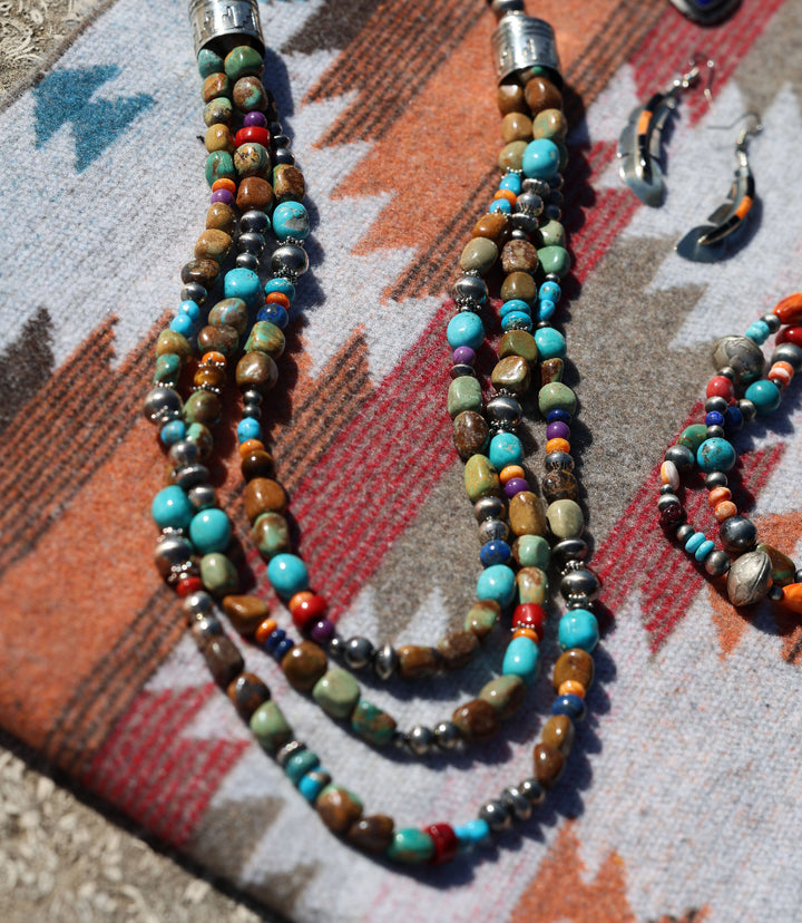 Beaded Multi Strand Turquoise Necklace