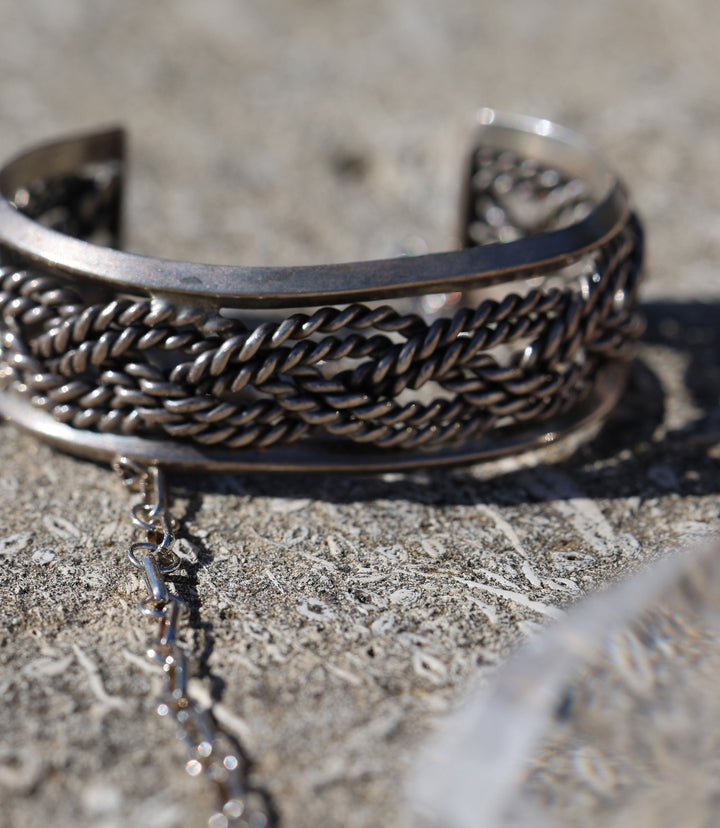 Vintage Sterling Silver Twisted Rope Cuff Bracelet