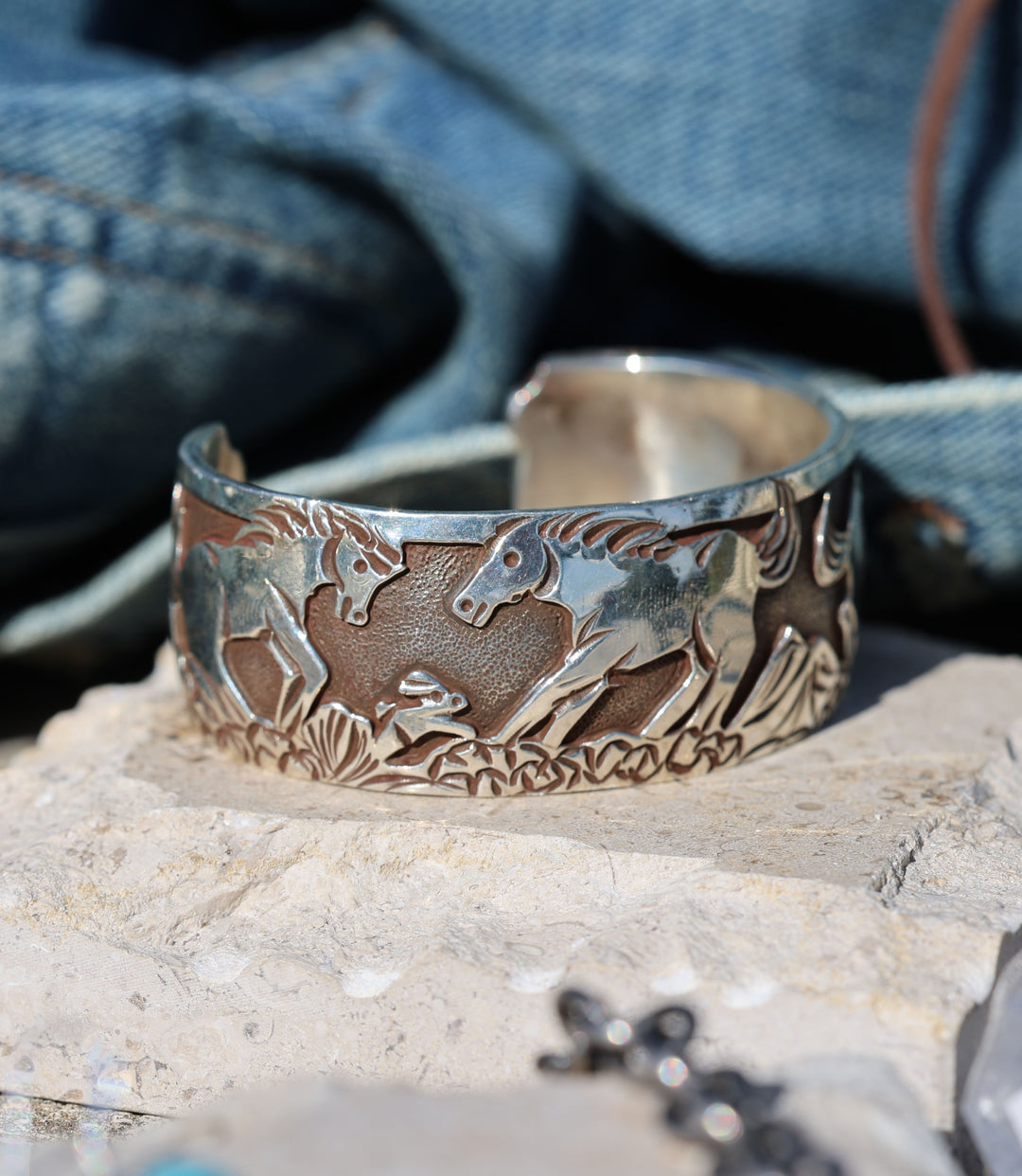 Horse Engraved Sterling Silver Cuff Bracelet