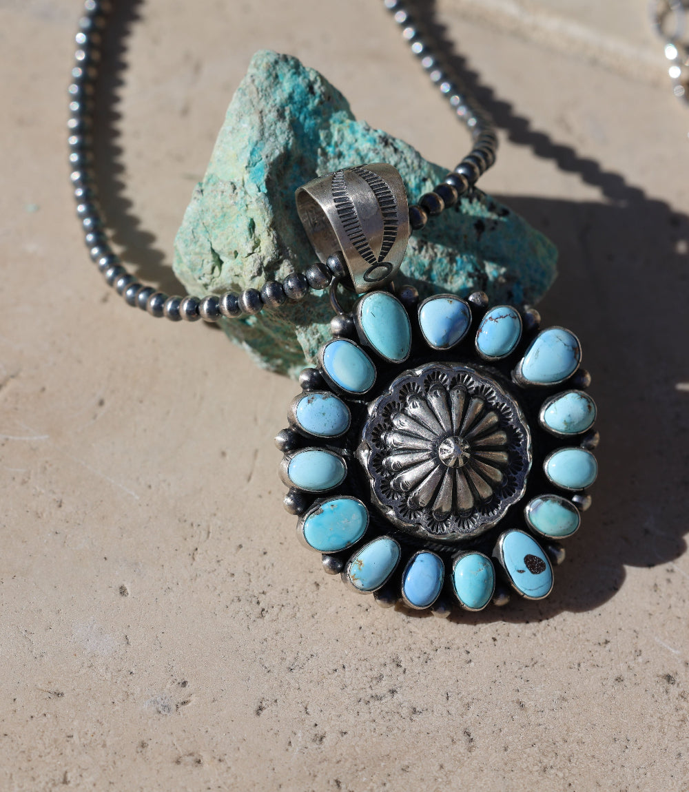 Sterling Silver Embellished Disc Turquoise Necklace