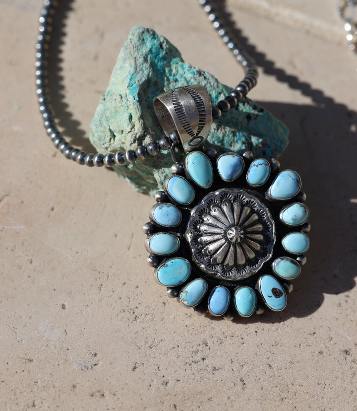 Sterling Silver Embellished Disc Turquoise Necklace