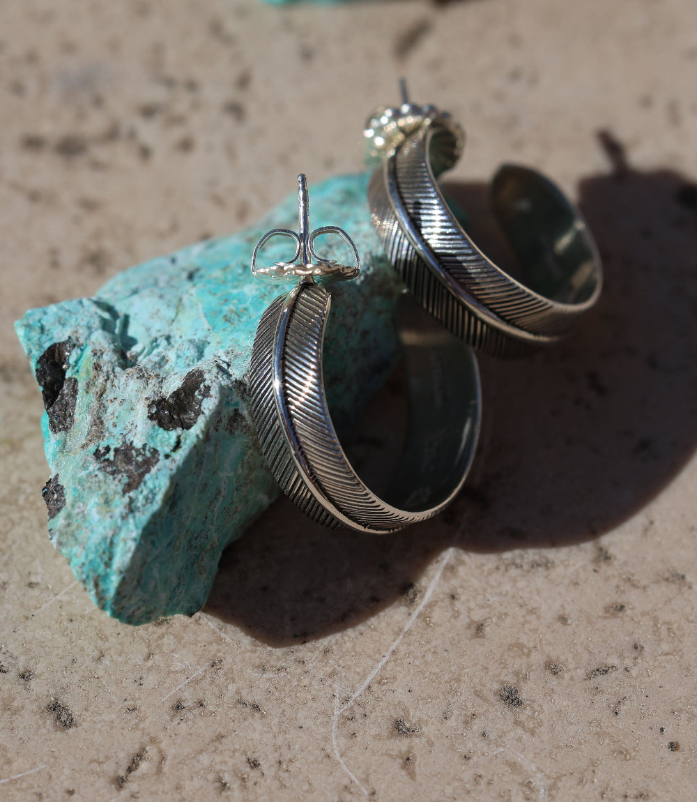 Sterling Silver Feather Hoop Earrings