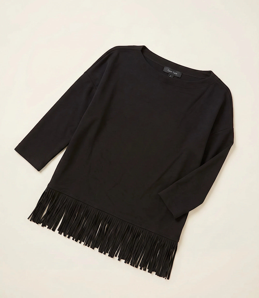 3/4 Sleeve Fringe Boatneck Top