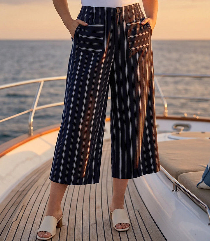 Plus Size Stripe Cropped Wide-Leg Pants