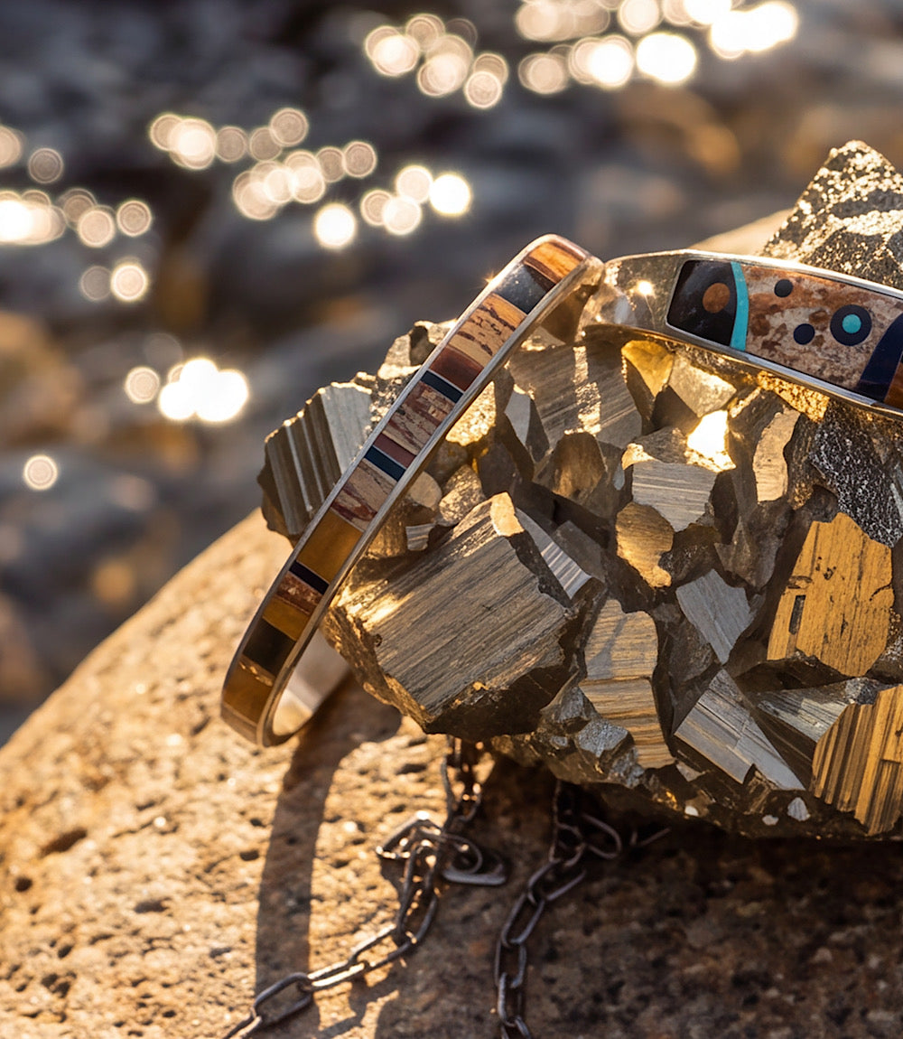 Jasper And Tiger's Eye Inlay Cuff Bracelet