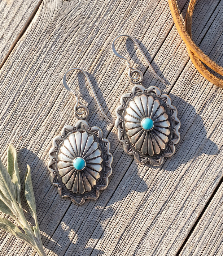Sterling Silver Turquoise Concho Earrings