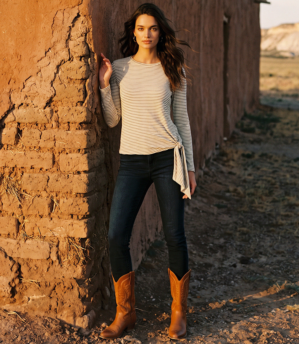 Stripe Long Sleeve Side-Tie Top