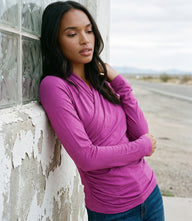Long Sleeve Crossover Side-Shirred Top