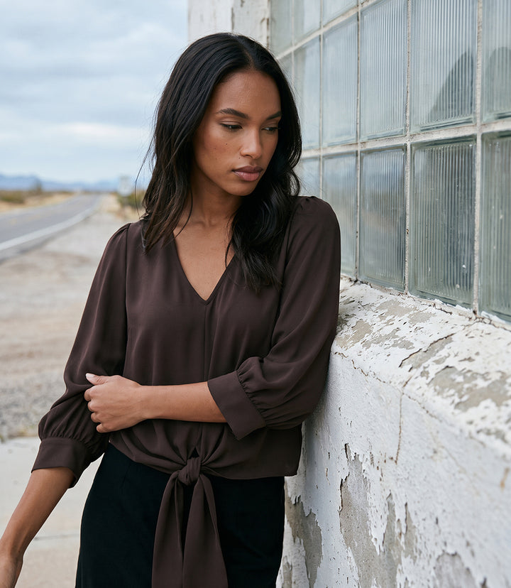 Blouson Sleeve Tie-Front Top