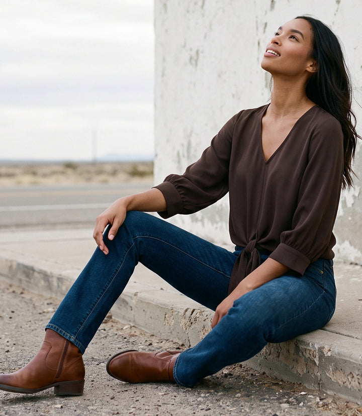 Blouson Sleeve Tie-Front Top