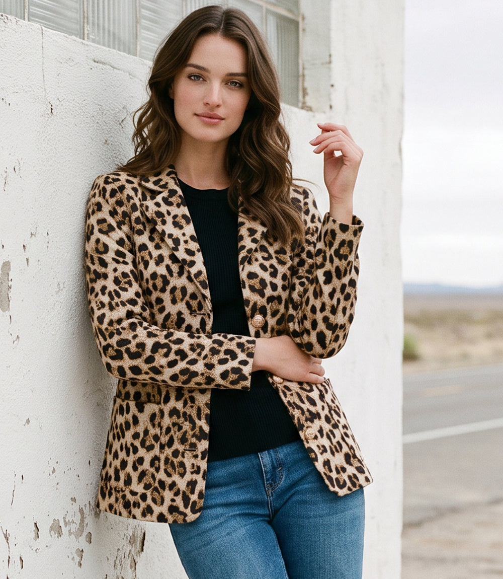 Petite Size Animal Jacquard Blazer