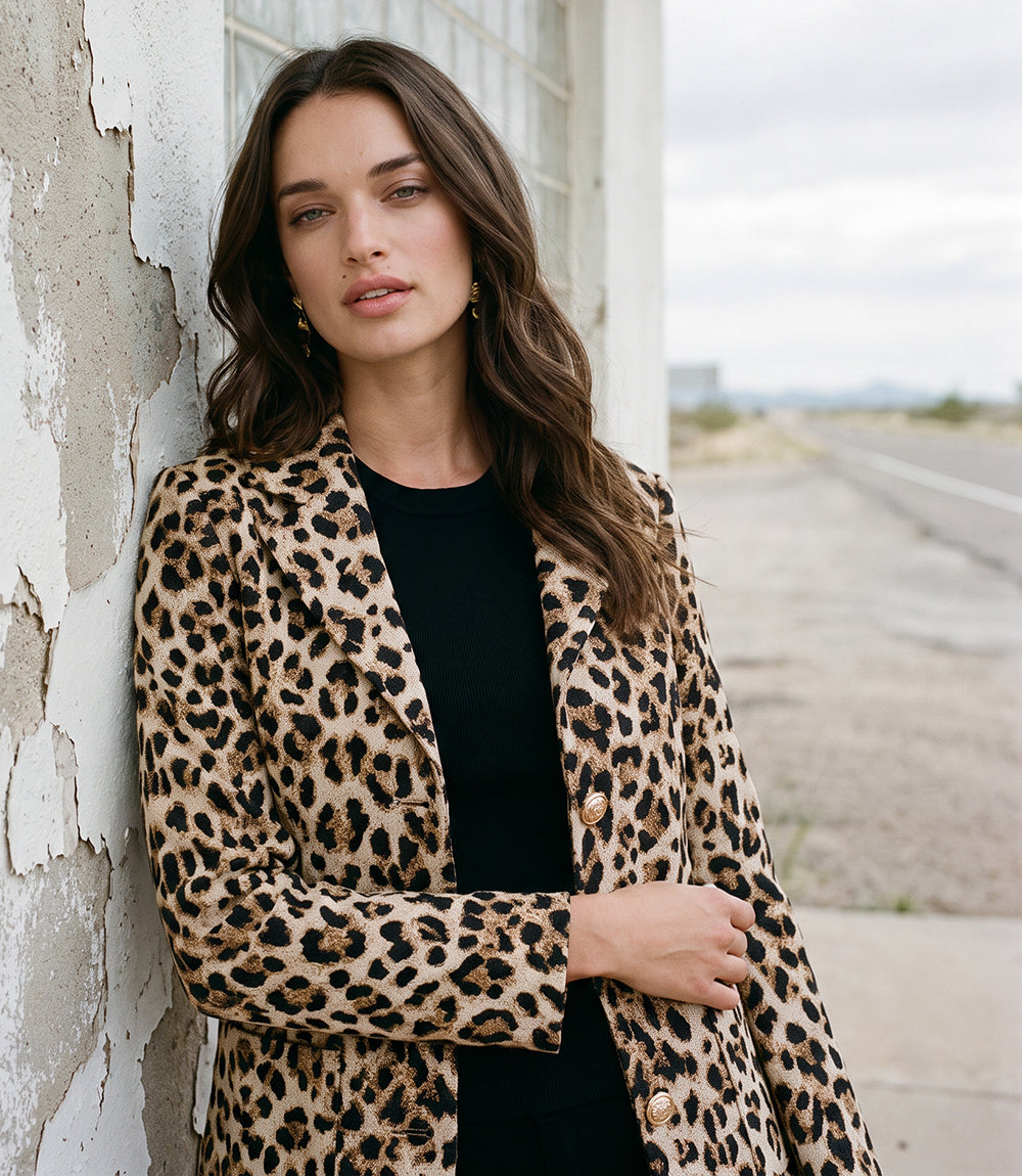 Petite Size Animal Jacquard Blazer