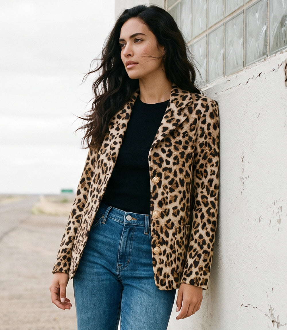 Petite Size Animal Jacquard Blazer