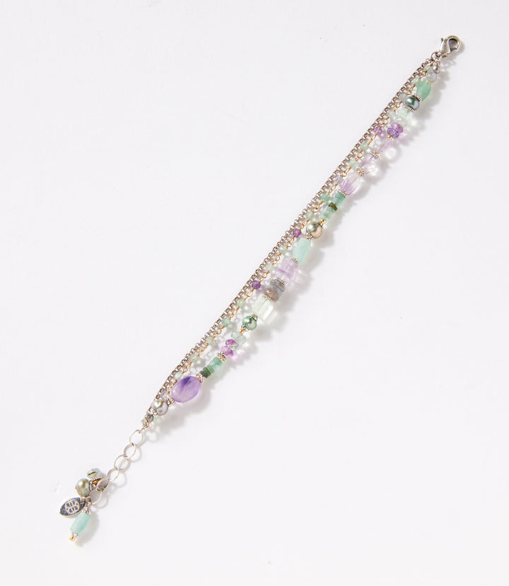 Gemstone And Glass Multistrand Bracelet