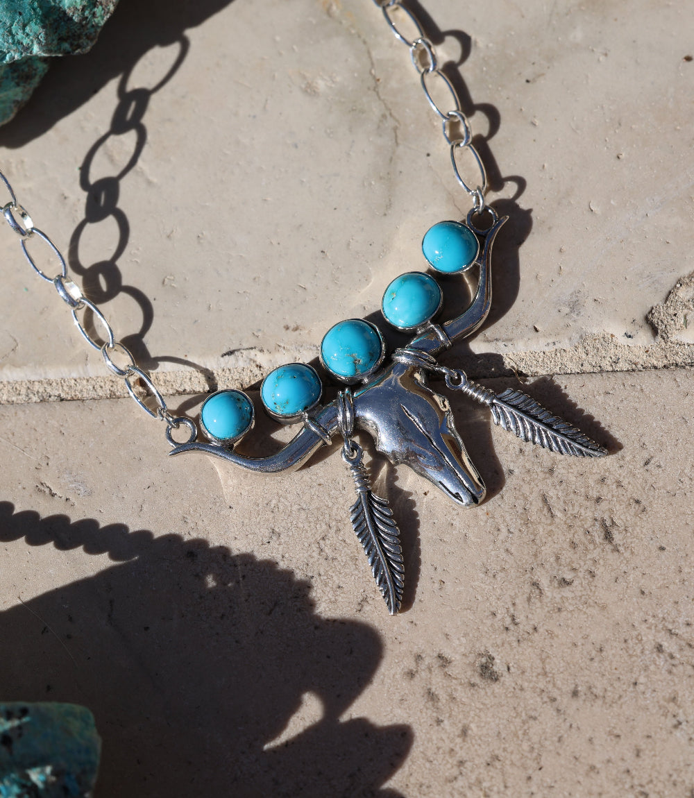 Sterling Silver And Turquoise Longhorn Necklace