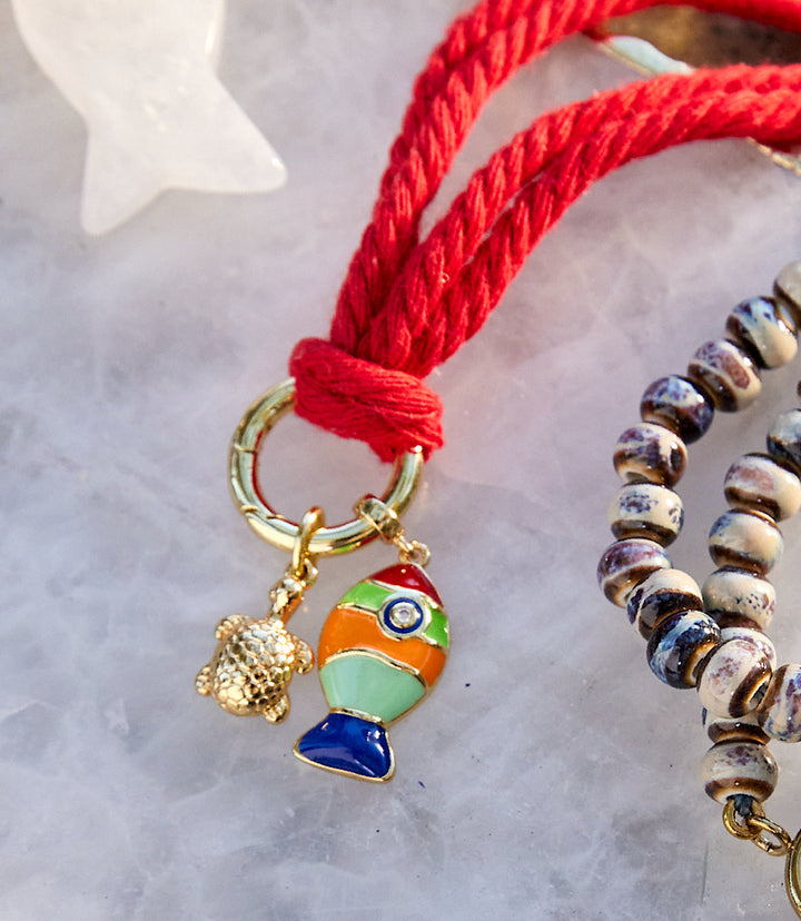 Fish And Turtle Charm Cord Necklace