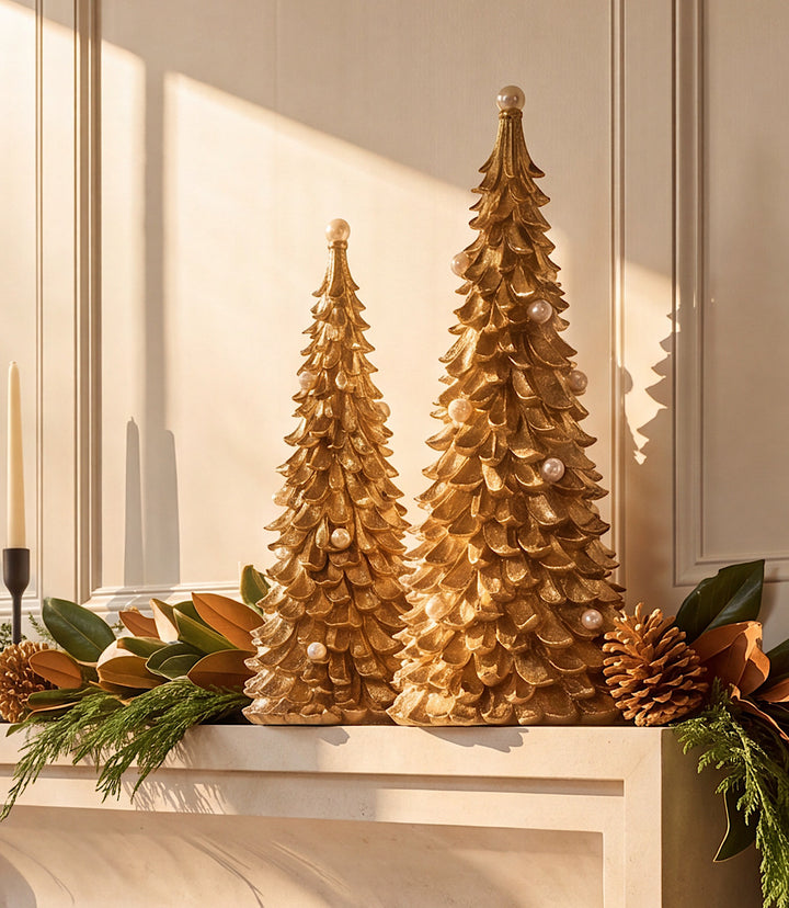 Gold Trees With Pearl Accents, Set Of 2