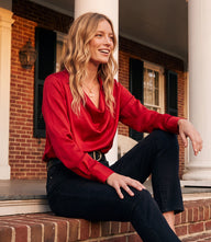 Petite Size Long Sleeve Collared Cowl Neck Top