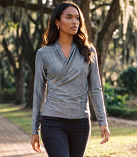Long Sleeve Crossover Side-Shirred Top