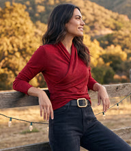 Long Sleeve Crossover Side-Shirred Top
