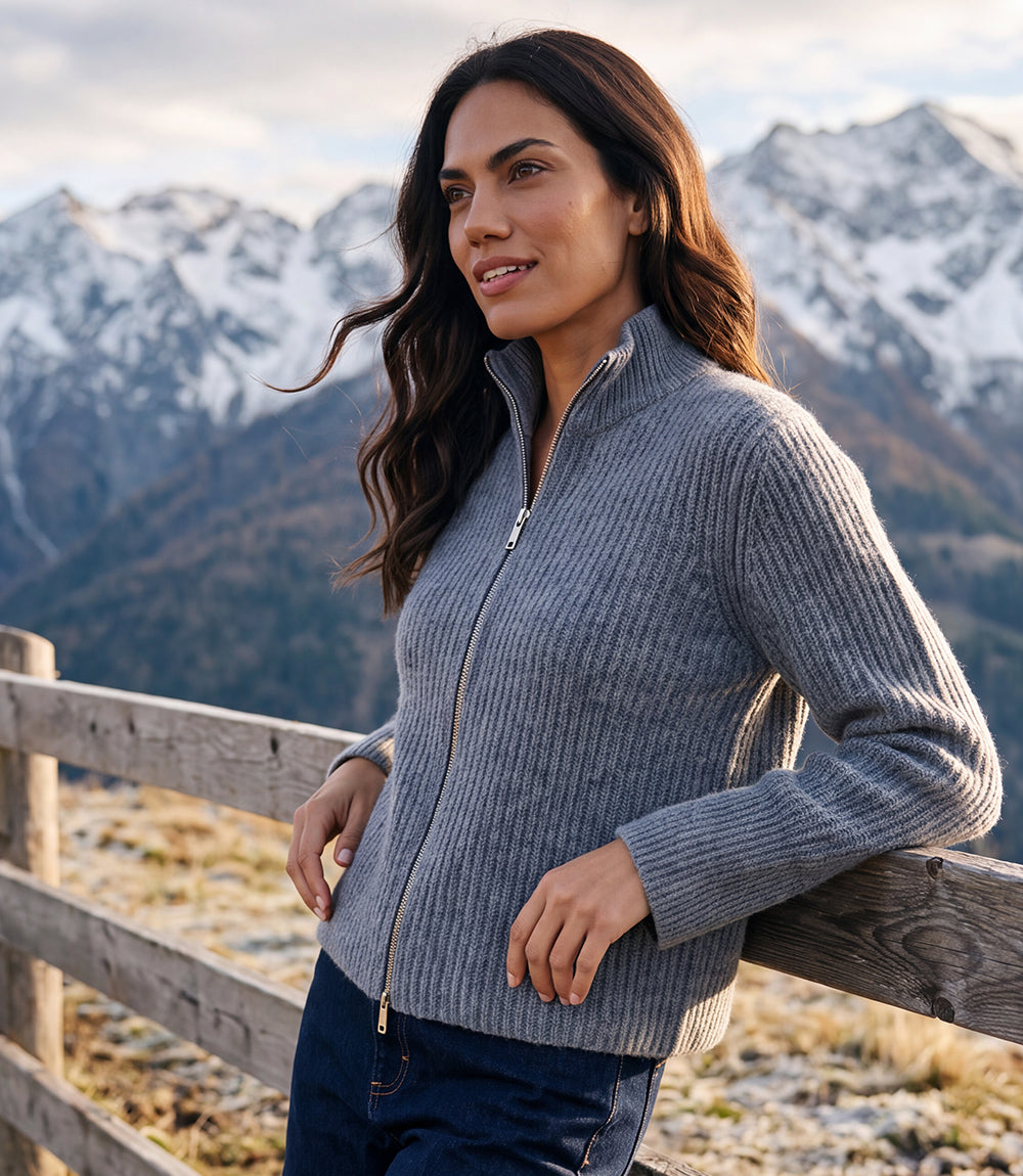 Mockneck Two-Way Zip Sweater
