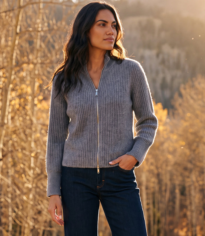 Mockneck Two-Way Zip Sweater