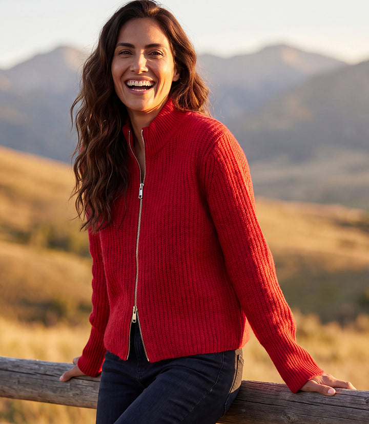 Mockneck Two-Way Zip Sweater